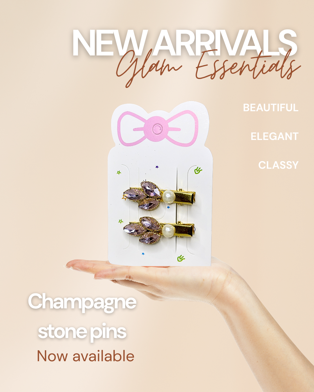 Champagne Stone Hair Pins | Elegant Gold Crystal Clips Set