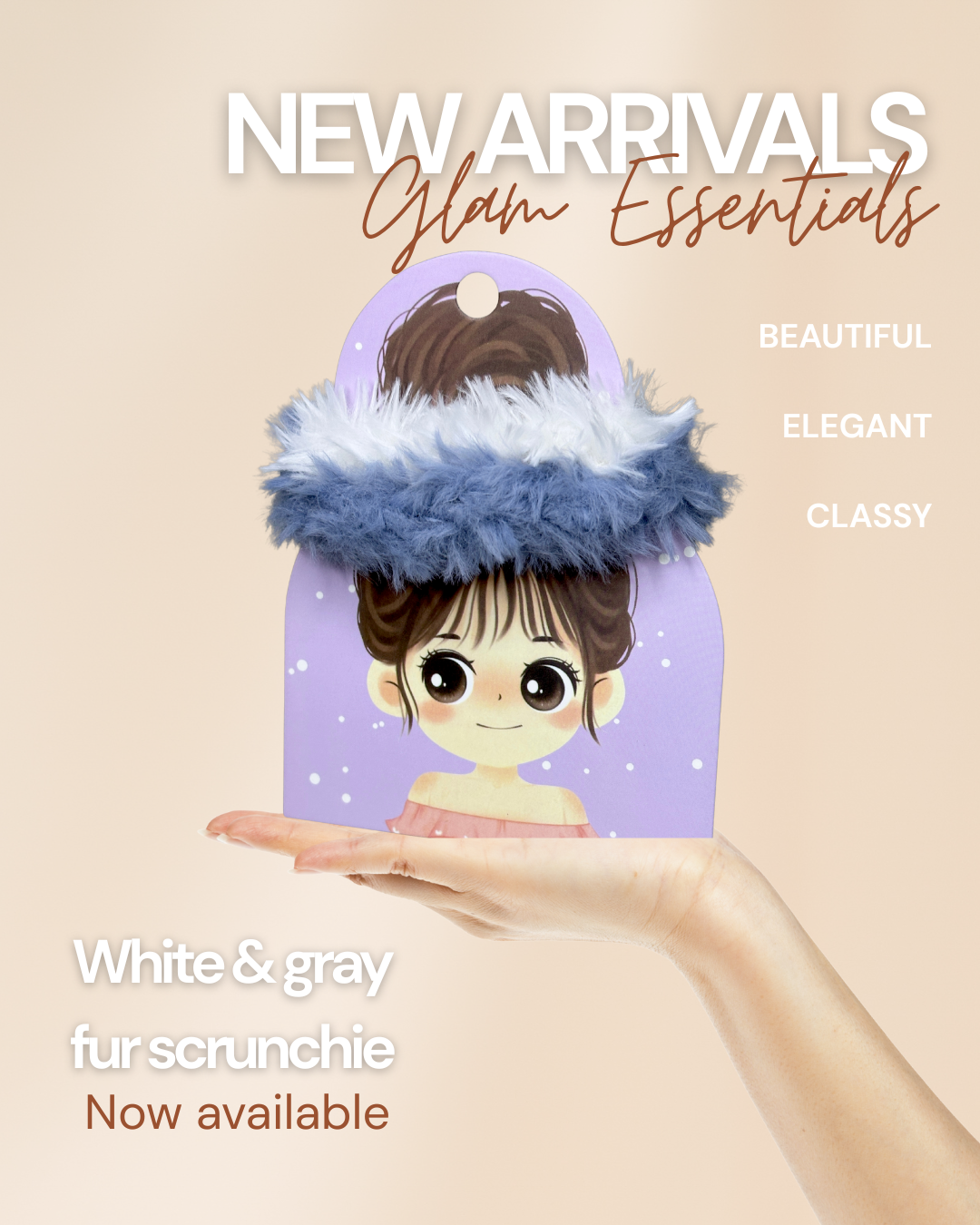 White & Grey Fur Scrunchie | Soft & Fluffy Premium Hair Tie