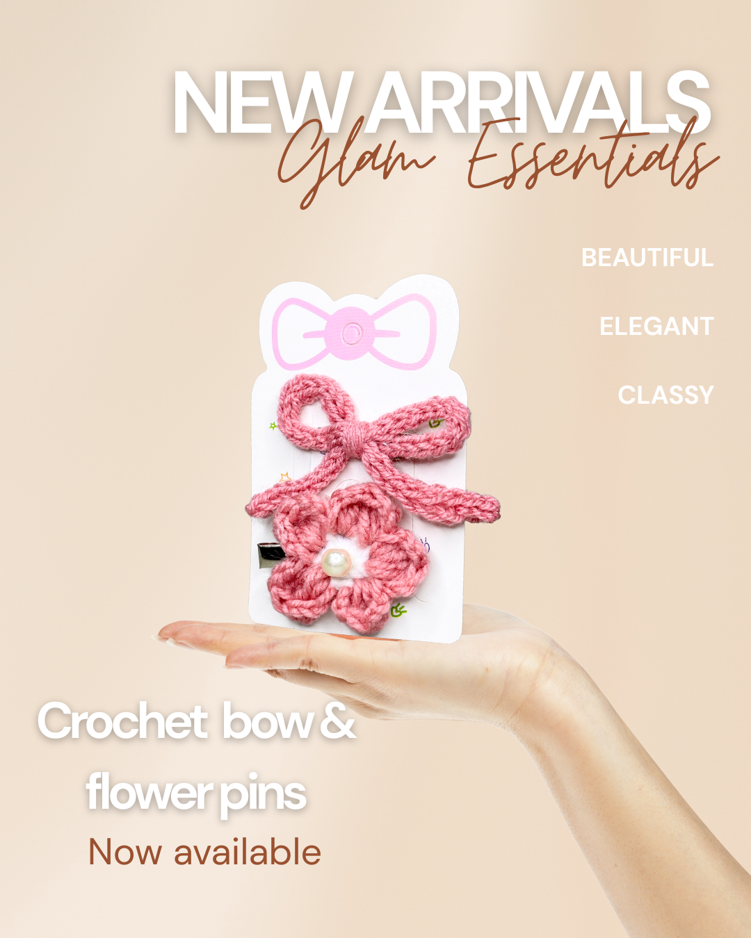 Crochet Bow & Flower Hair Pins | Handmade Cute Accessories Set