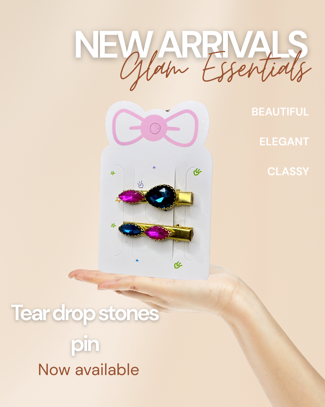 Luxury Teardrop Hair Clips | Blue & Pink Crystal Stone Pins