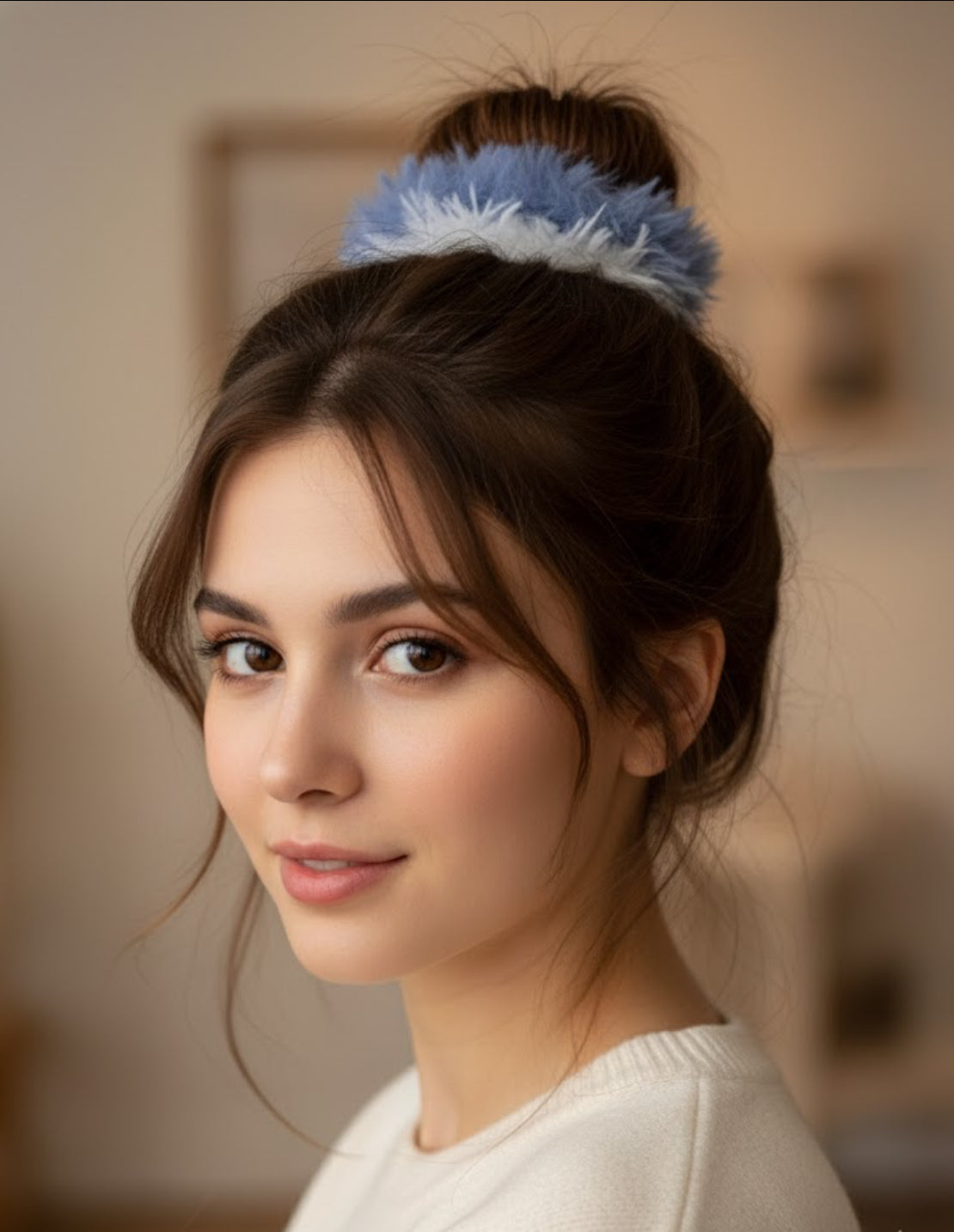 White & Grey Fur Scrunchie | Soft & Fluffy Premium Hair Tie