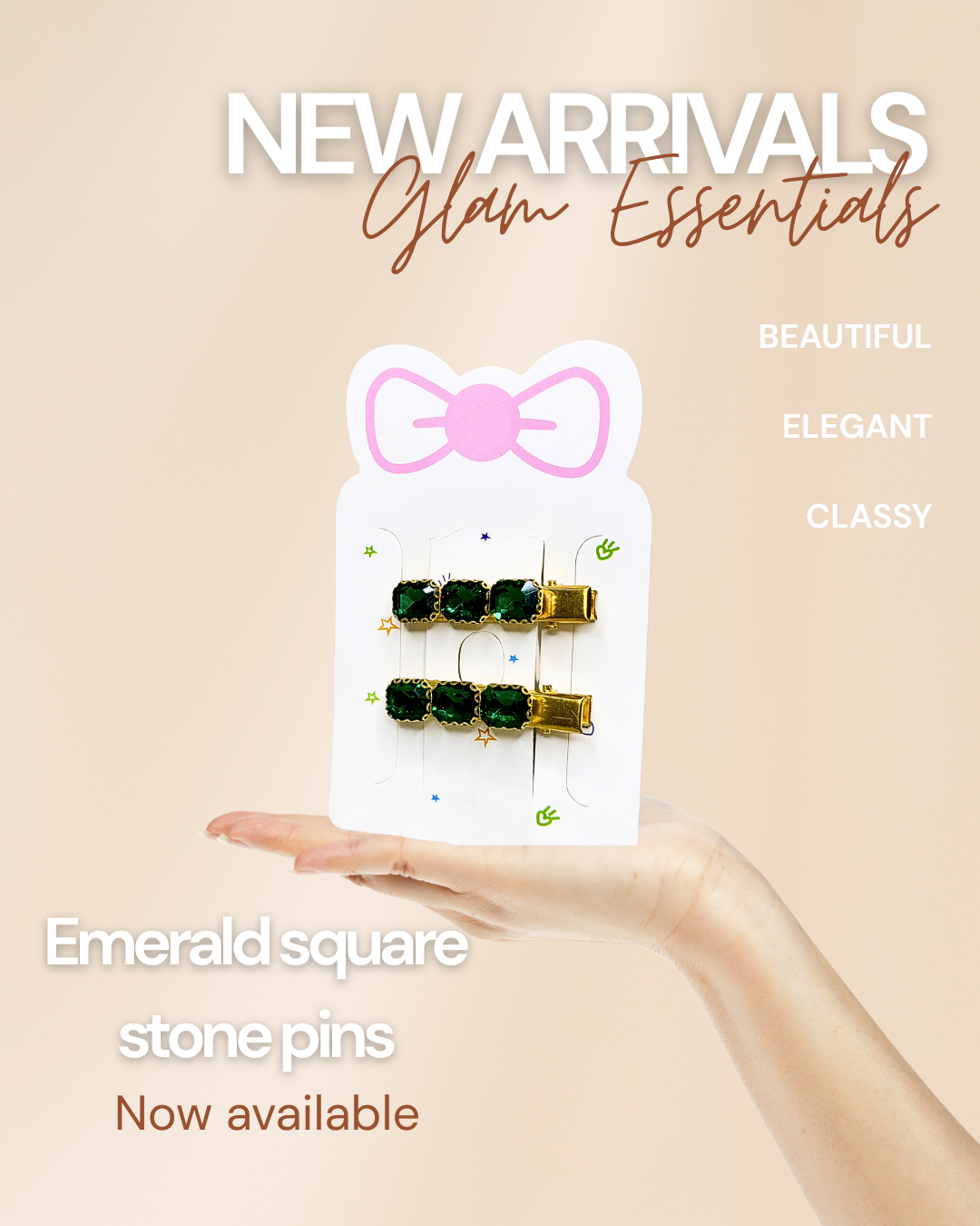 Emerald Crystal Square Pins | Beautiful & Durable Hair Clips
