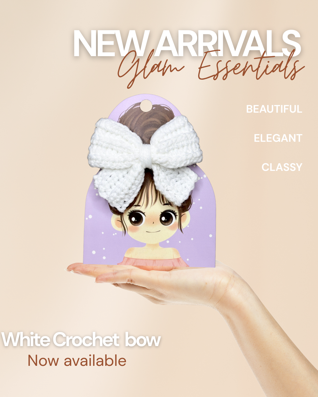 Handmade White Bow Clip | Soft Crochet Hair Accessory for Girls