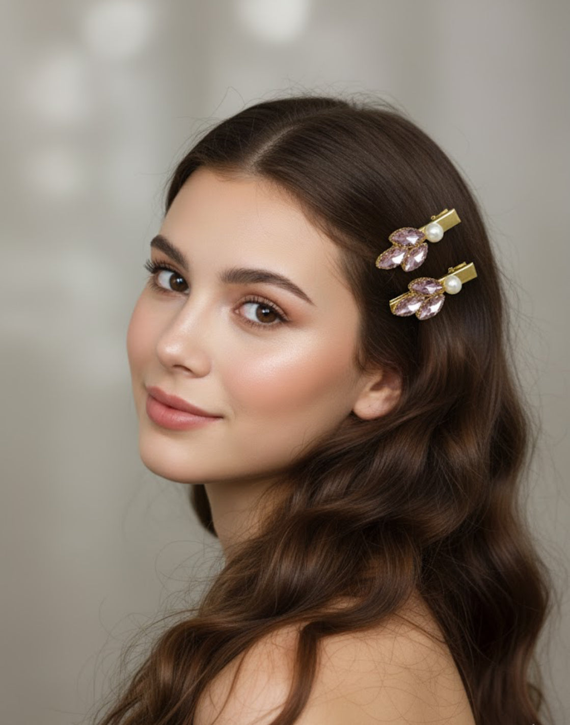 Champagne Stone Hair Pins | Elegant Gold Crystal Clips Set