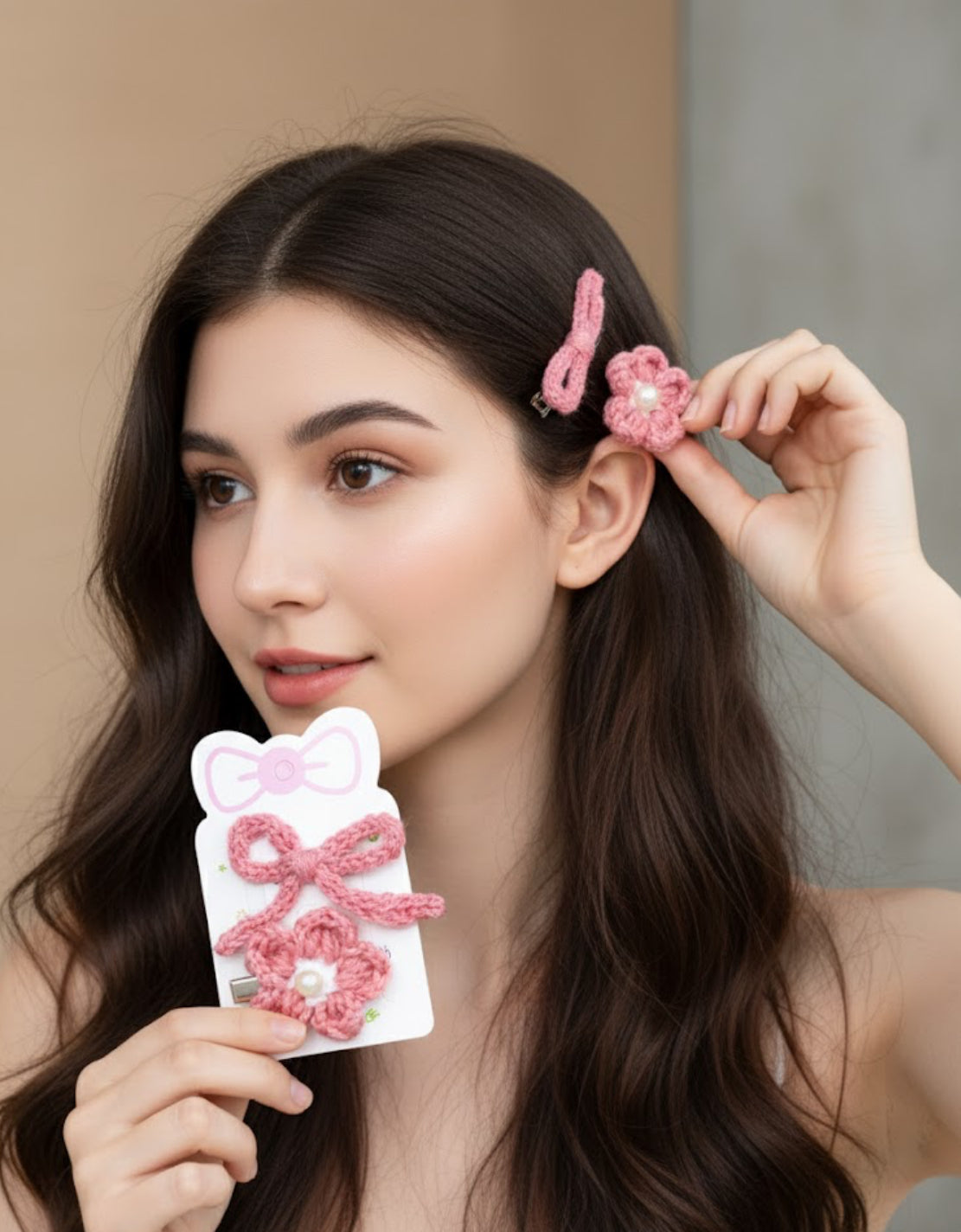 Crochet Bow & Flower Hair Pins | Handmade Cute Accessories Set